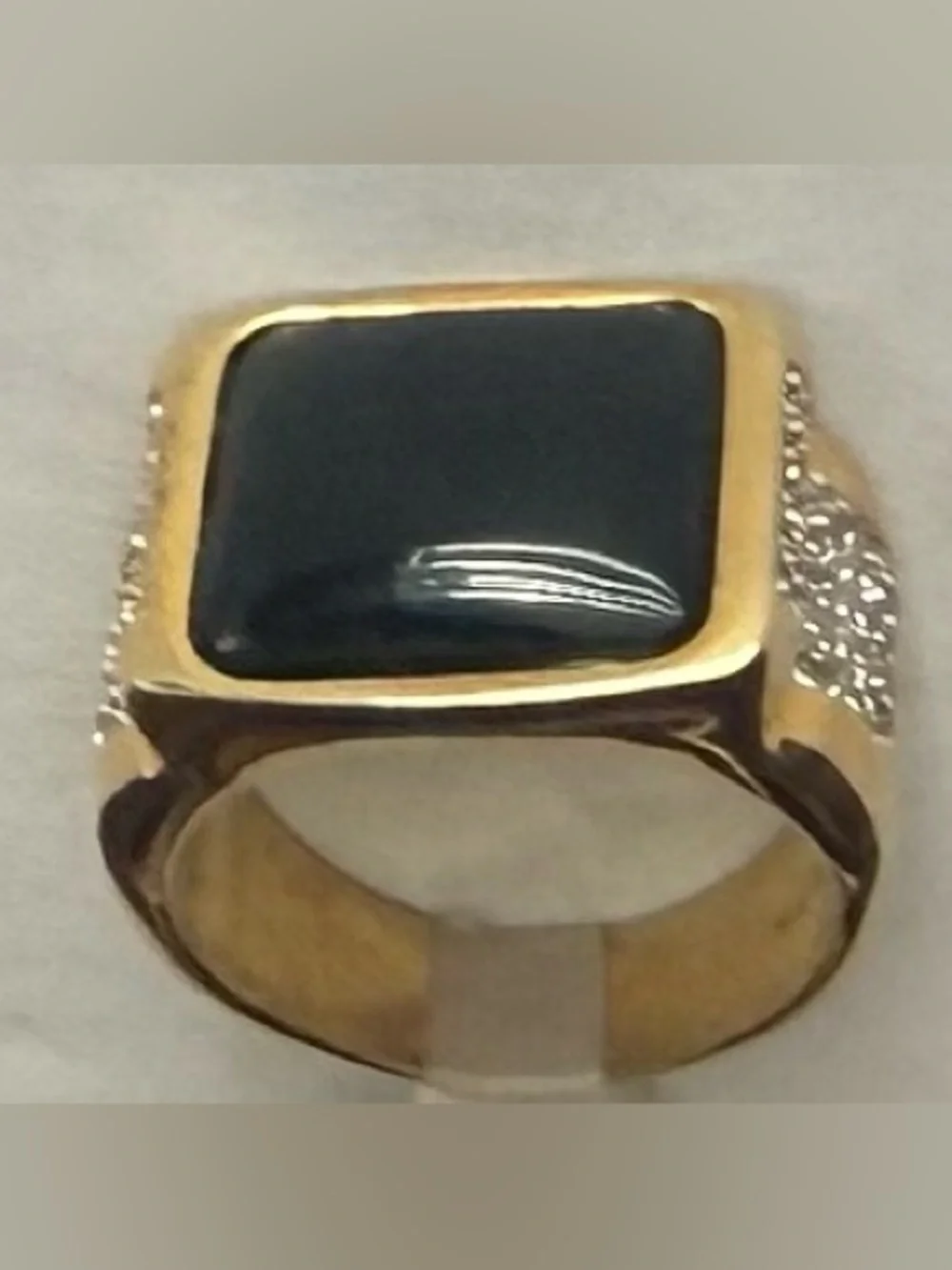 Gold Tone Size 9 Men's Black Onyx Square Seta Signed Ring